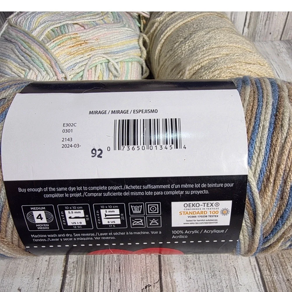 Red Heart Super Saver Yarn 4 Skeins Royal Blue Mirage Jumbo Cream Pastel Multi